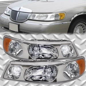 Fits 1998-2002 Lincoln Town Car Headlights Set Halogen Performance Lens - Picture 1 of 5