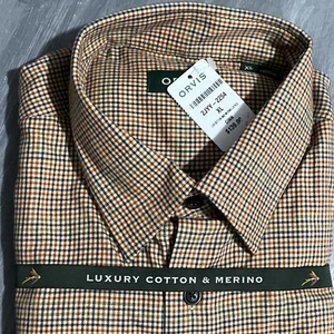 Neu mit Etikett Orvis Hemd Herren XL rot grün gold Luxus Baumwolle Merino Micro Check Knopf U - Bild 1 von 8