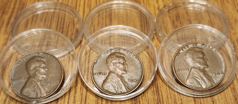 Year End Bonus: Vintage 1946, 1947, 1948 RARE No Mint Mark Wheat 3-Penny Set - Image 1 of 1