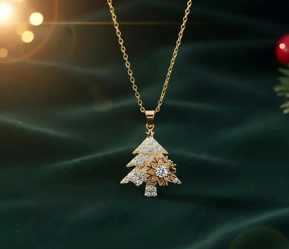2 ct Round Cut Simulated Diamond Christmas Tree Pendant  14K Yellow Gold Plated - Imagem 1 de 1
