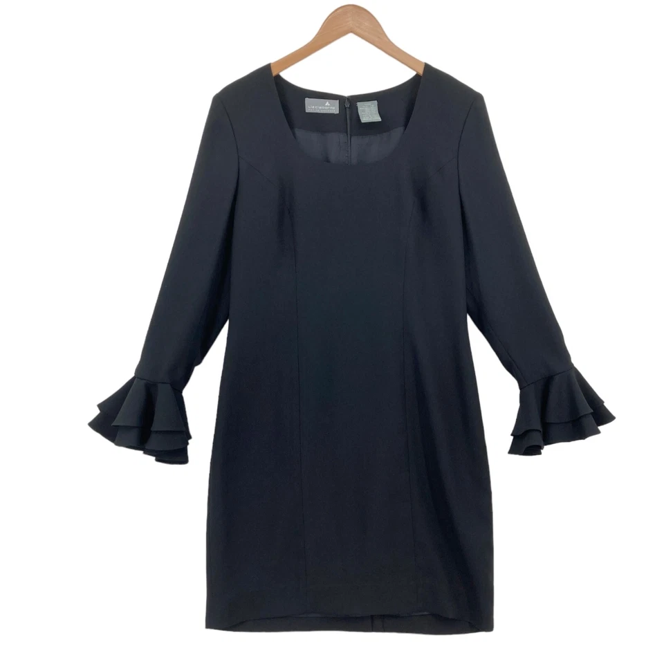 Liz Claiborne A Line Dress Women Petite 12P Black Bell Sleeve Vented Back Zipper - Image 1 of 4