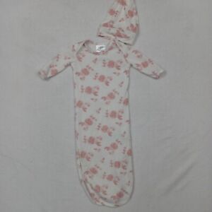 Aden + Anais Pink Roses Floral Newborn Baby Snuggle Knit Knot Gown With Hat