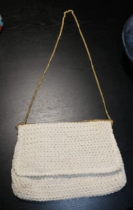 Vintage Handbag Shoulder Bag by Walborg Italy - Ivory with Gold Tone Chain Woven - Picture 1 of 10