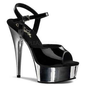 Pleaser Delight-609 Damenschuhe silber Stilettoabsatz Plateau Pantolette Riemchen - Bild 1 von 5