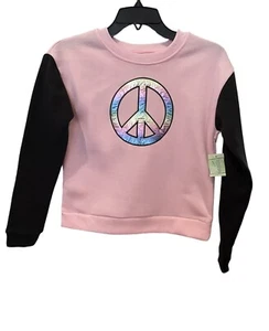 Extremely Me Girls Sweatshirt 14 Pink Black Fleece Iridescent Peace Sign 60’s - Picture 1 of 5