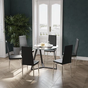 Round Galss Dining Table PVC Leather Chairs 4-6 Seater Padded Chair Home Kitchen - Picture 1 of 31