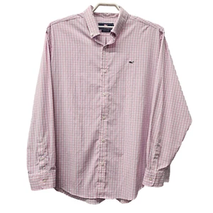Vineyard Vines Shirt Men 2XL XXL Tall Pink White Gingham Plaid Button Down Whale - Picture 1 of 7