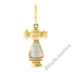 Vintage 14K TT Gold Detailed Textured Little Girl Charm Pendant w/ Spring Ring - Picture 1 of 5