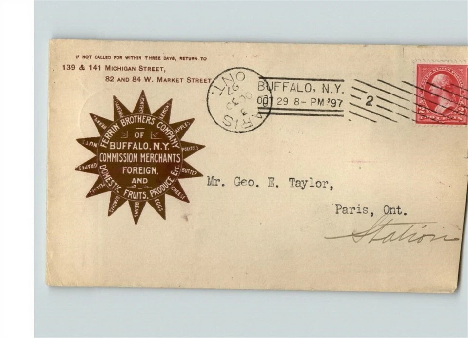 Buffalo, NY Machine cancel to PARIS, Ontario, Brown Illustration 1897 - Image 1 of 1