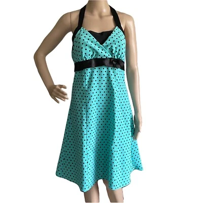 Vestido Ruby Rox verde azulado negro lunares halter pin up talla 11 Foto 1 de 4