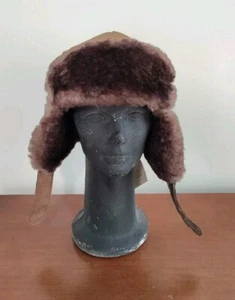 Vtg. Mr. Bick USA Men L Hat Brown Suede Leather Aviator Hat BK38 Brown Sheepskin - Picture 1 of 8
