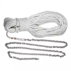 Cadena Lewmar 69000332 Rode 150 pies o 1/4 pulgada G4 y 10 pies de cuerda de 1/2 pulgada 3 hilos - Imagen 1 de 6