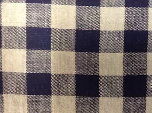 French Vintage 100%Linen Gingham Check Navy BlueGrey Curtain Upholstery Fabric - Picture 1 of 6