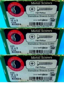 Hillman 0823524 Sheet Metal Screws No 12 X 2" L Phillips Flat Head 100PK 3-BOXES - Picture 1 of 3