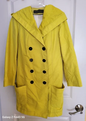 Chaqueta media Elie Tahari talla 6 S M abrigo guisante sudadera con capucha cortavientos impermeable neón como nueva Foto 1 de 4