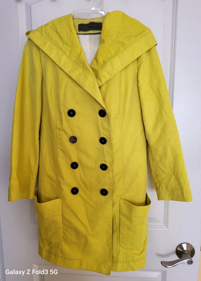 Elie Tahari Size 6 S M Mid Jacket Pea Coat Hoodie Windbreaker Raincoat Neon Mint - Image 1 of 4