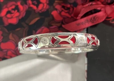 Brighton CAPELLA Silverplated Bracelet Crystal Red Enamel Hinged Bangle + Bag - Image 1 of 3