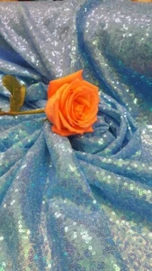 Iridescent Blue Sequin Hologram Fabric By The Yard - Picture 1 of 12