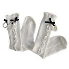 Women Gothic Frilly Ruffled Calf Socks Bowknot Chain Rib Stockings