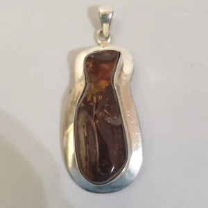 Mexican Fire Agate Pendant 19 Grams In Sterling Silver - Picture 1 of 3