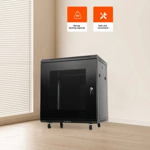 12U Black Network Cabinet Data Comms Wall Rack with wheels 600×450×650 - Picture 1 of 13