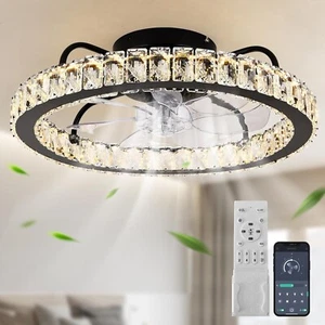 Ganeed Modern LED Ceiling Fan with Light, Crystal Dimmable Ceiling Fan with Lamp - Picture 1 of 9