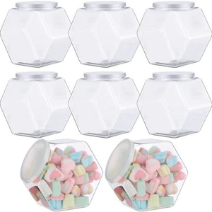 8 Pcs Hexagon Plastic Jars Cookie with Airtight Lids Clear Candy Wide Round - Picture 1 of 6