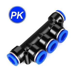 Pneumatic Push In Fitting Air Water Pipe - Flute Shape 5 Way 4-6-8-10-12mm - Picture 1 of 6
