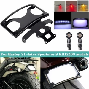 License Plate Holder Frame w/Mini LED Rear Turn Signal Lamp For Sportster S 21up - Picture 1 of 9