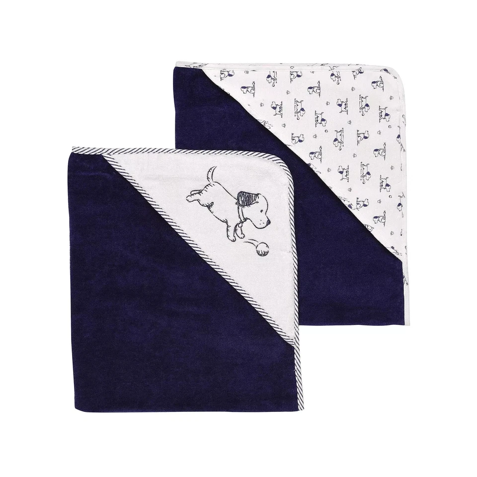 Toalhas com capuz Little Me Baby, pacote com 2, filhote azul/branco - Imagem 1 de 1