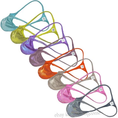 Men's Gloss Wet Look String Thong Underwear Male Pouch Enhancing Bikini Tangas - Image 1 of 4