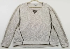 Lucky Lotus Sweater Women's XL Gray Metallic Scoopneck Studded Long Sleeve Fall - Picture 1 of 11