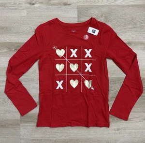 NEW - GAP Kids Girls Long-Sleeve Crew Tee, Valentine’s Day, Red, Size XL (12) - Picture 1 of 4