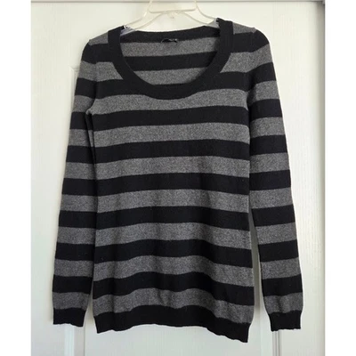 Theory Cashmere Demonte S Royal Striped Sweater Black Gray Sz S Luxury - Image 1 of 4
