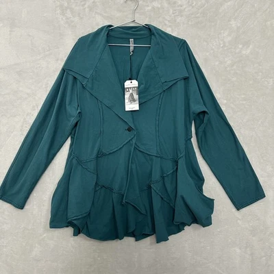 Jaqueta Cynthia Ashby nova com etiquetas Emilia costura levantada azul-petróleo Swingy Lagenlook tamanho médio - Imagem 1 de 4