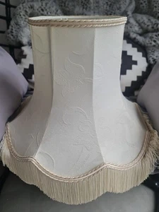 Large Size Vintage Lamp Light Shade Cream Fringe Trim Lampshade Unlined - Picture 1 of 8