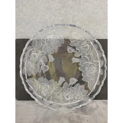 Glass Rose Embossed Charger Plate Scalloped Edge Decorative Serving Dish 14" - Image 1 of 3