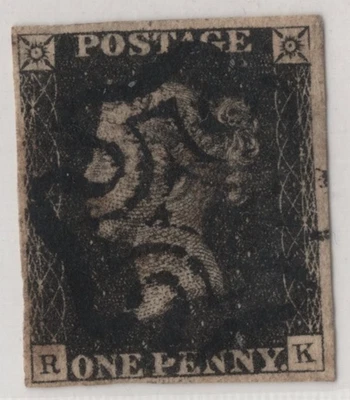 Reino Unido GB 1840 REINA VICTORIA PRIMER SELLO S.G. #1 SC. #1 CRUZ MALTESA NEGRA CANCELAR Foto 1 de 2
