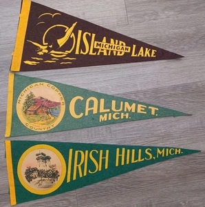 Vintage Konvolut 3 Irish Hills Calumet Irish Lake Michigan Filz Wimpel - Bild 1 von 9