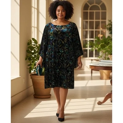 Vestido De Colección Limitado Para Mujer Plus 2X Negro Floral Terciopelo Burnout Noche de Vacaciones Foto 1 de 4