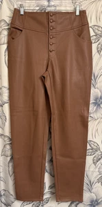 Bar lll Faux Leather Women's Brown Hi Rise Button Fly Straight Leg Pants Size 6 - Picture 1 of 4