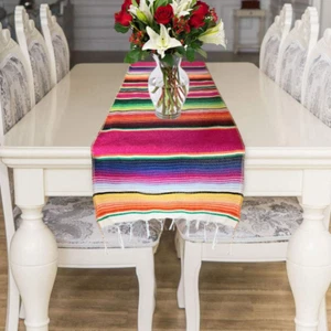 Mexikanischer Serape Tischläufer 14x84" Baumwolle Fransen - Fiesta Hochzeit Party Dekor - Bild 1 von 7