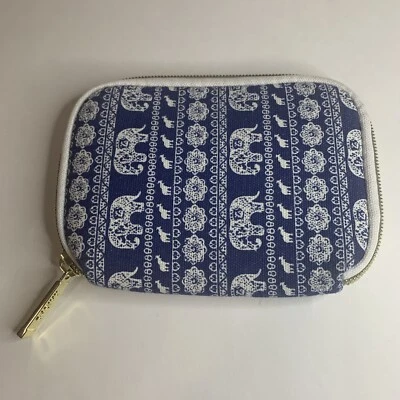 KAYOND Canvas Fabric Sleeve Case Pouch Elephant Pattern Blue White 6” X 4 3/4” - Image 1 of 3