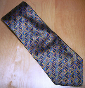 Albert Nipon Blue & Gold Stripes Squares Men's Silk Neck Tie 57"L x 4"W (D525)