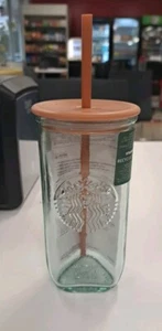 New STARBUCKS Recycled Glass Cup 16oz Grande Clay Brown Tan Triangle Tumbler - Picture 1 of 9
