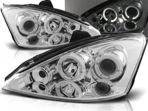 Headlights for Ford Focus 2001 2002 2003 2004 VR-1267 Angel Eyes Chrome - Picture 1 of 1