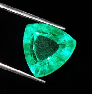 Loose 10.2 Ct Certified Gemstone Natural Colombian Green Emerald Trillion Gem - Picture 1 of 10