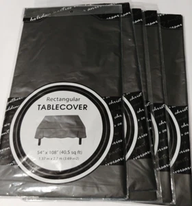 5 Black RECTANGLE 54" x 108" Disposable Plastic Table Covers Party Tablecloths - Picture 1 of 3