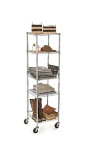 HSS 16"x16"x53,7"H 5 Ebenen Draht Regalturm mit Rollen, Chrom - Bild 1 von 2