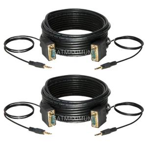2 Stück 35 Fuß SVGA Super VGA 3,5 mm AUX-Kabel Audio Video Stecker auf Stecker Monitor - Bild 1 von 4